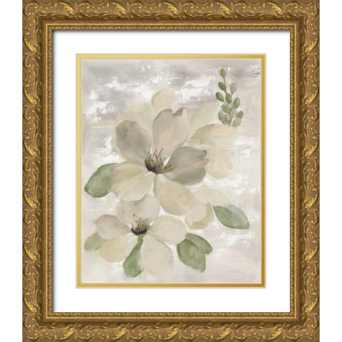 White on White Floral II Sage Gold Ornate Wood Framed Art Print with Double Matting by Vassileva, Silvia