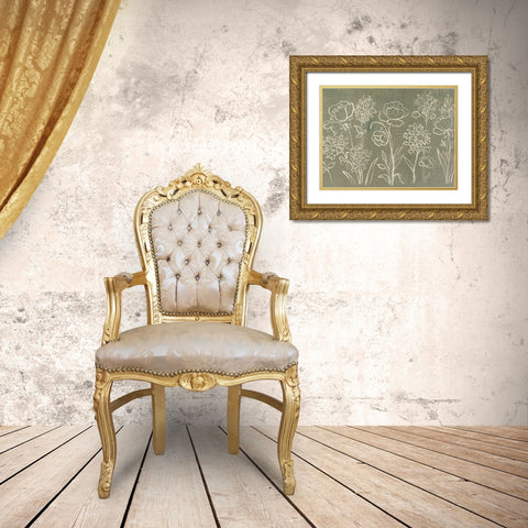 Sage Floral I Crop Gold Ornate Wood Framed Art Print with Double Matting by Vassileva, Silvia