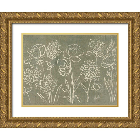 Sage Floral I Crop Gold Ornate Wood Framed Art Print with Double Matting by Vassileva, Silvia