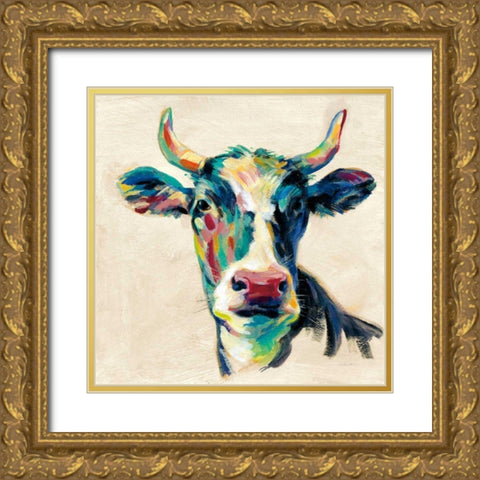 Expressionistic Cow II Gold Ornate Wood Framed Art Print with Double Matting by Vassileva, Silvia