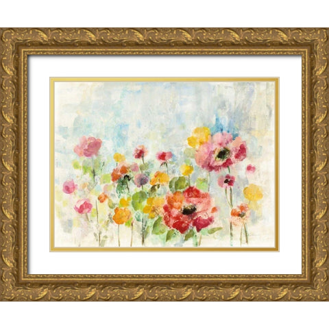 Summer Rain Floral Gold Ornate Wood Framed Art Print with Double Matting by Vassileva, Silvia