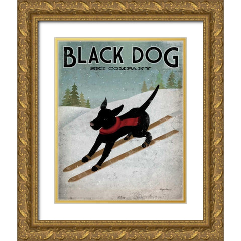 Black Dog Ski Gold Ornate Wood Framed Art Print with Double Matting by Fowler, Ryan