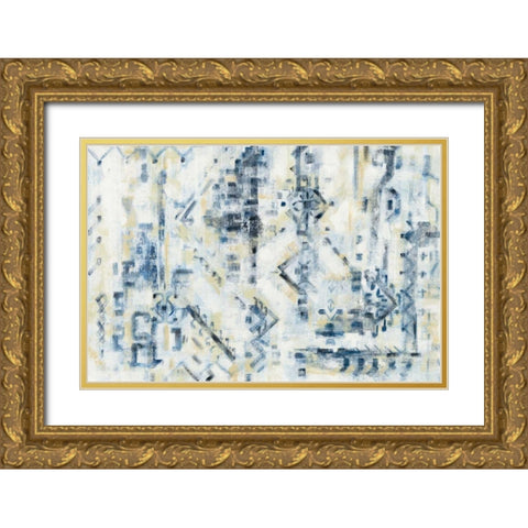Scattered Indigo Gold Ornate Wood Framed Art Print with Double Matting by Vassileva, Silvia