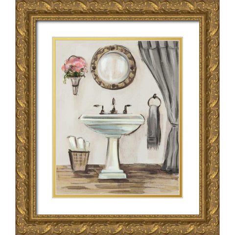 Tuscan Bath IV Greige Gold Ornate Wood Framed Art Print with Double Matting by Vassileva, Silvia