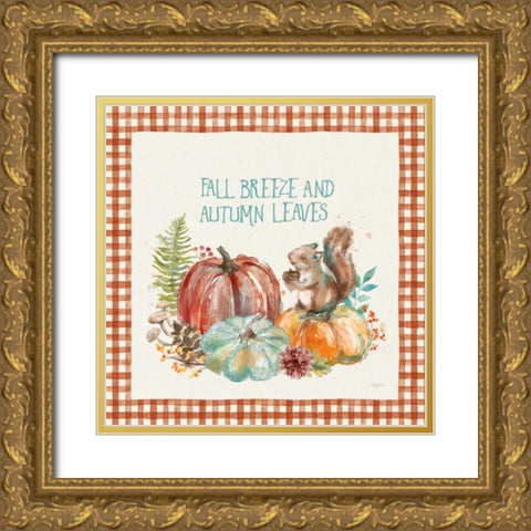 Autumn Friends IV Pattern VA Gold Ornate Wood Framed Art Print with Double Matting by Urban, Mary