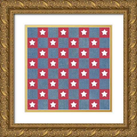 Stars and Stripes Dark Pattern I Gold Ornate Wood Framed Art Print with Double Matting by Grove, Beth