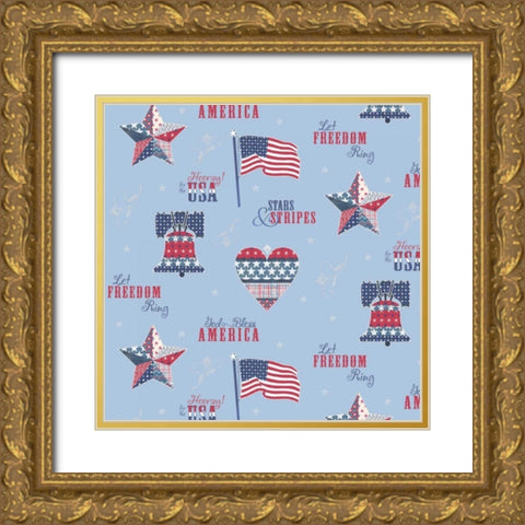 Stars and Stripes Dark Pattern VI Gold Ornate Wood Framed Art Print with Double Matting by Grove, Beth