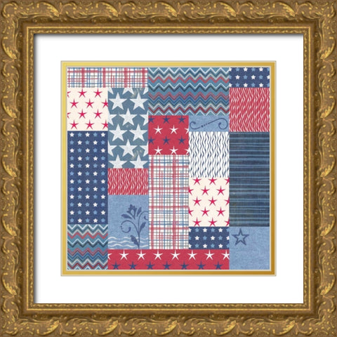 Stars and Stripes Dark Pattern VII Gold Ornate Wood Framed Art Print with Double Matting by Grove, Beth