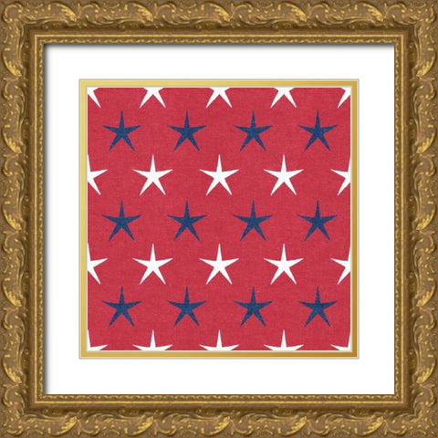 Stars and Stripes Dark Pattern IXA Gold Ornate Wood Framed Art Print with Double Matting by Grove, Beth