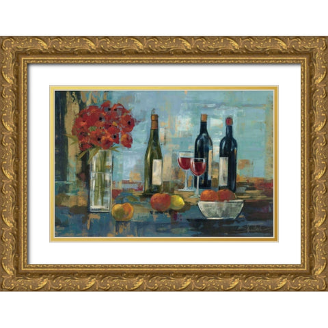 Fruit and Wine Gold Ornate Wood Framed Art Print with Double Matting by Vassileva, Silvia