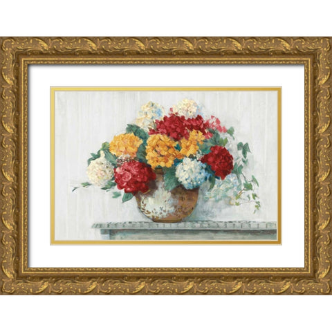 Fall Hydrangea Cottage Crop Gold Ornate Wood Framed Art Print with Double Matting by Rowan, Carol