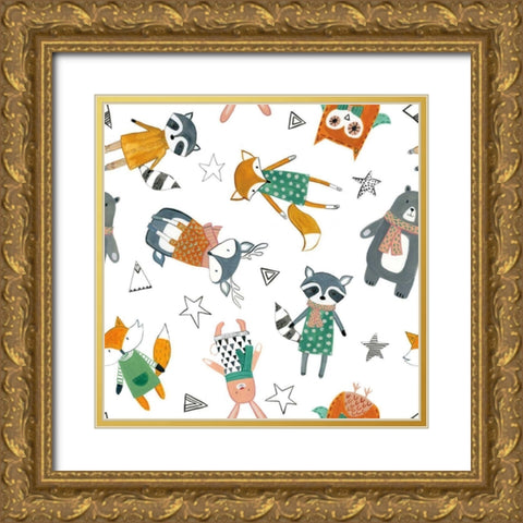 Neighborhood Pals Pattern VIA Gold Ornate Wood Framed Art Print with Double Matting by Zaman, Farida