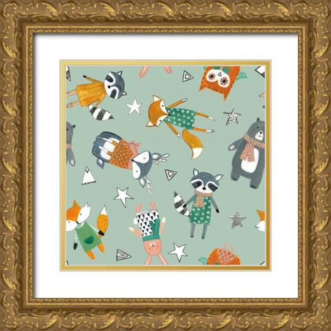 Neighborhood Pals Pattern VIB Gold Ornate Wood Framed Art Print with Double Matting by Zaman, Farida