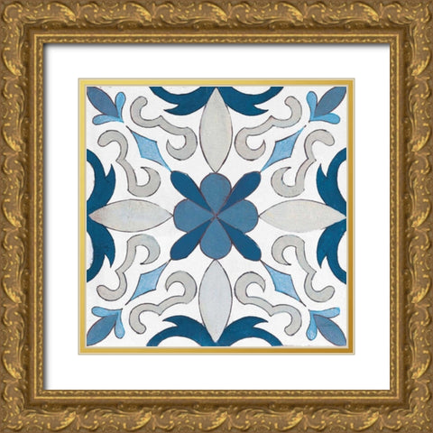 Gypsy Wall Tile 14 Blue Gray Gold Ornate Wood Framed Art Print with Double Matting by Vassileva, Silvia