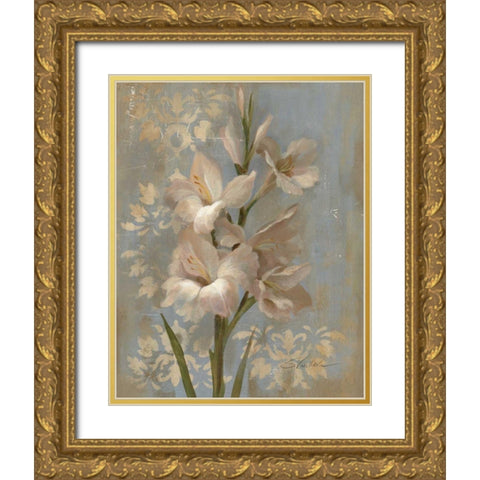 Gladiola on Soft Blue - Original Gold Ornate Wood Framed Art Print with Double Matting by Vassileva, Silvia