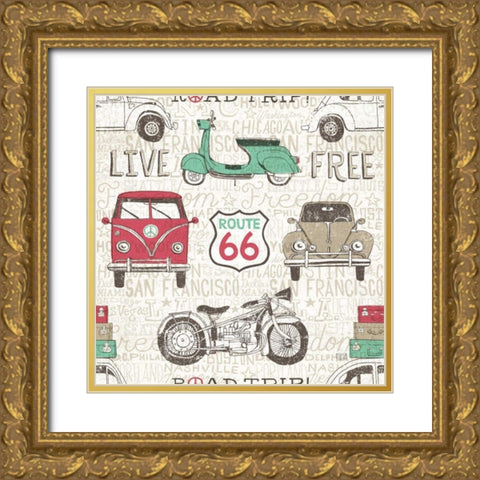 American Road Trip Pattern I Gold Ornate Wood Framed Art Print with Double Matting by Towne, Oliver