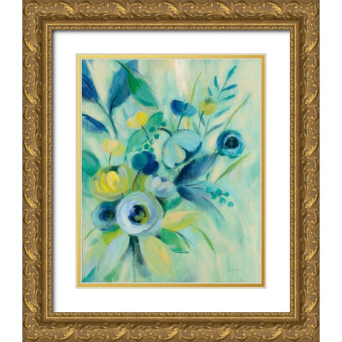 Elegant Blue Floral I Gold Ornate Wood Framed Art Print with Double Matting by Vassileva, Silvia