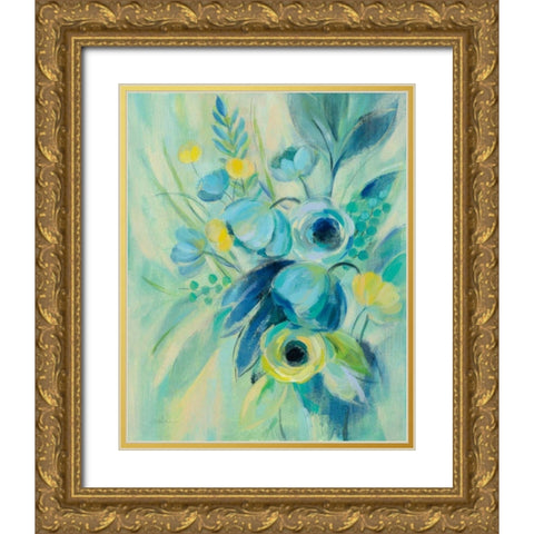 Elegant Blue Floral II Gold Ornate Wood Framed Art Print with Double Matting by Vassileva, Silvia