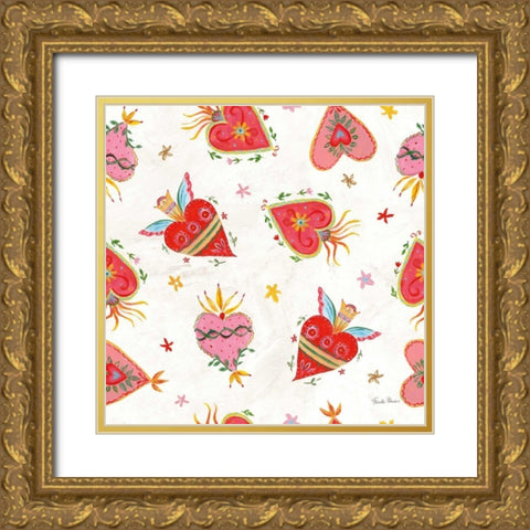 Homage to Frida Pattern VA Gold Ornate Wood Framed Art Print with Double Matting by Zaman, Farida