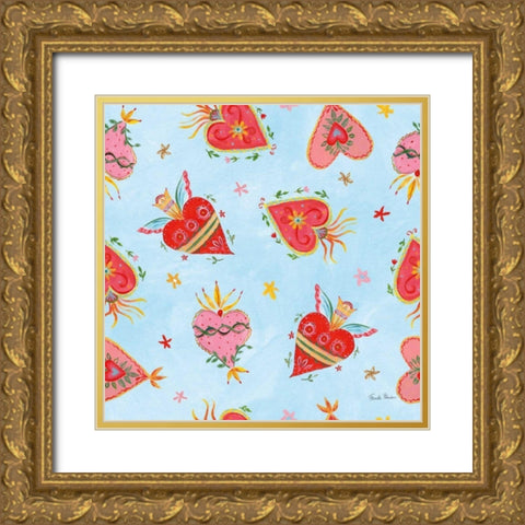 Homage to Frida Pattern VB Gold Ornate Wood Framed Art Print with Double Matting by Zaman, Farida
