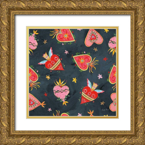 Homage to Frida Pattern VC Gold Ornate Wood Framed Art Print with Double Matting by Zaman, Farida