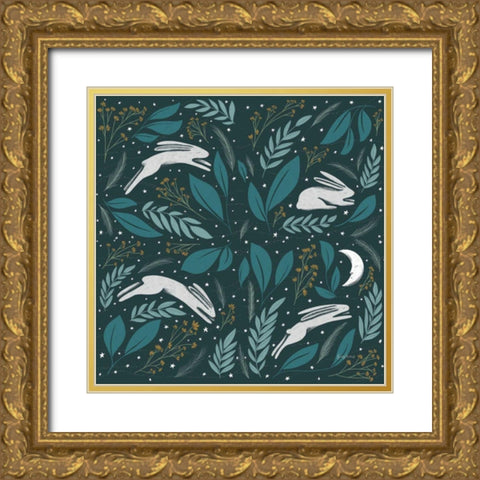 Sweet Dreams Bunny Pattern IA Gold Ornate Wood Framed Art Print with Double Matting by Thorns, Becky