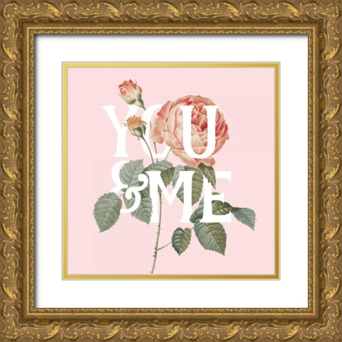 Botanical Pink Rose II You Gold Ornate Wood Framed Art Print with Double Matting by Wild Apple Portfolio