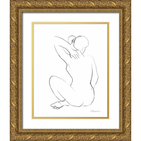 Nude Sketch I Gold Ornate Wood Framed Art Print with Double Matting by Hristova, Albena