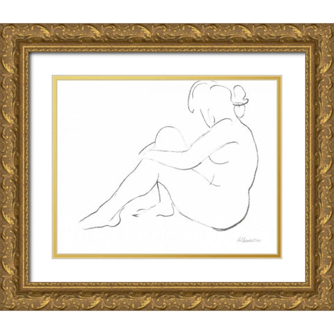 Nude Sketch IV Gold Ornate Wood Framed Art Print with Double Matting by Hristova, Albena
