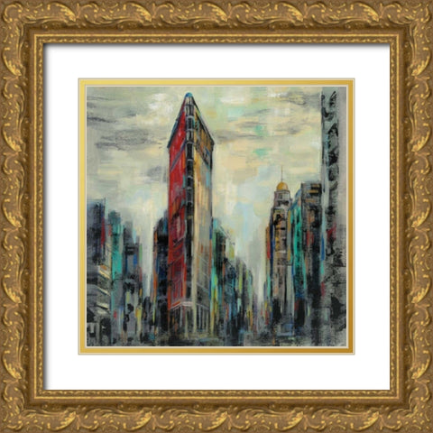 Manhattan Flatiron Building Gold Ornate Wood Framed Art Print with Double Matting by Vassileva, Silvia
