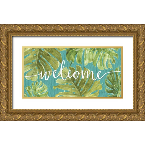 Mixed Greens Welcome Gold Ornate Wood Framed Art Print with Double Matting by Audit, Lisa