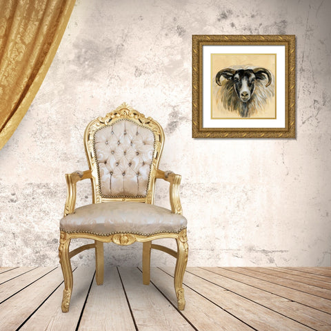 Highland Animal Ram Gold Ornate Wood Framed Art Print with Double Matting by Vassileva, Silvia