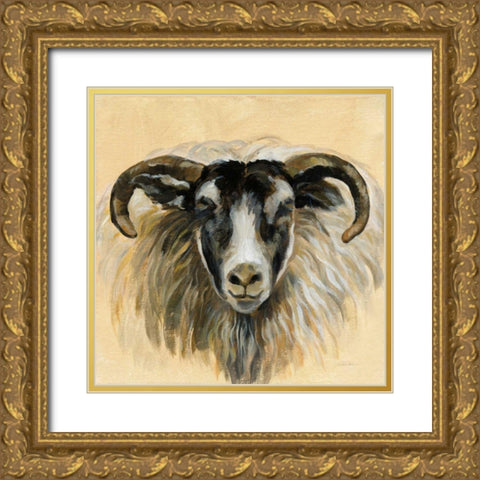 Highland Animal Ram Gold Ornate Wood Framed Art Print with Double Matting by Vassileva, Silvia