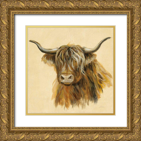 Highland Animal Cow Gold Ornate Wood Framed Art Print with Double Matting by Vassileva, Silvia