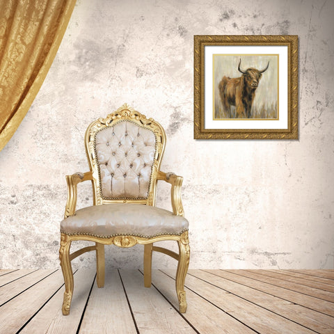 Highland Mountain Cow Gold Ornate Wood Framed Art Print with Double Matting by Vassileva, Silvia