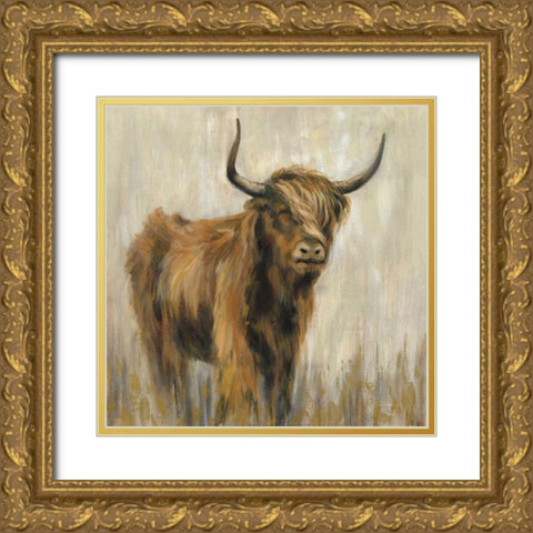 Highland Mountain Cow Gold Ornate Wood Framed Art Print with Double Matting by Vassileva, Silvia
