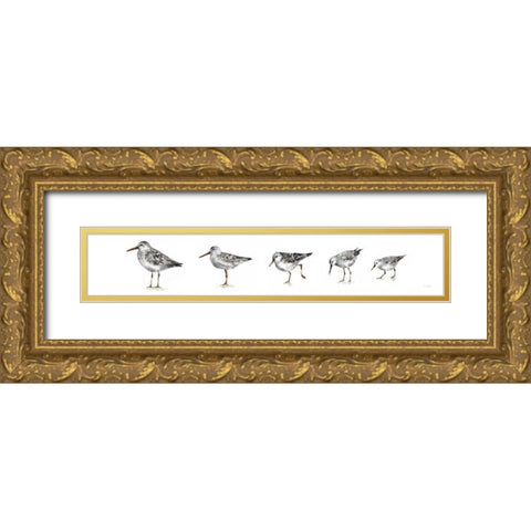 Pebbles and Sandpipers IX Gray No Words Border Gold Ornate Wood Framed Art Print with Double Matting by Audit, Lisa