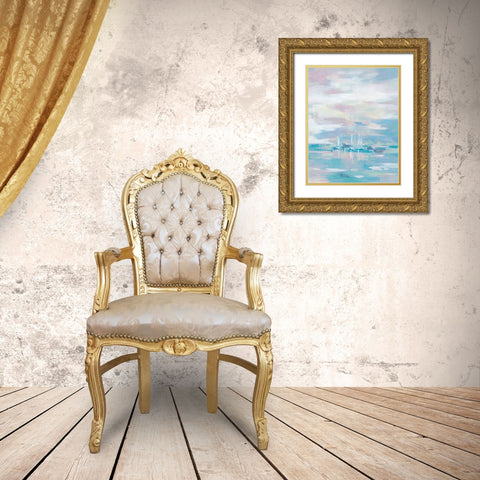 Blue Waves Crop Gold Ornate Wood Framed Art Print with Double Matting by Vassileva, Silvia