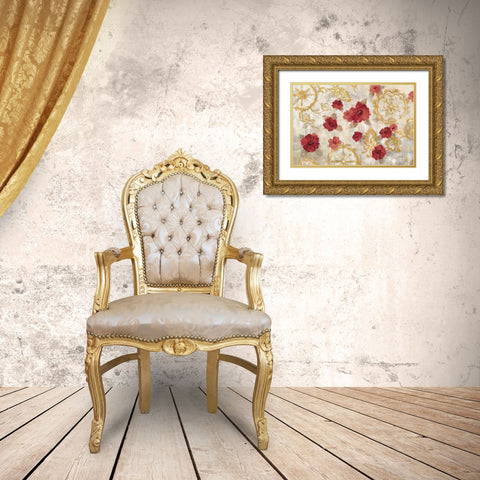 Elegant Fresco Red Gold Gold Ornate Wood Framed Art Print with Double Matting by Vassileva, Silvia