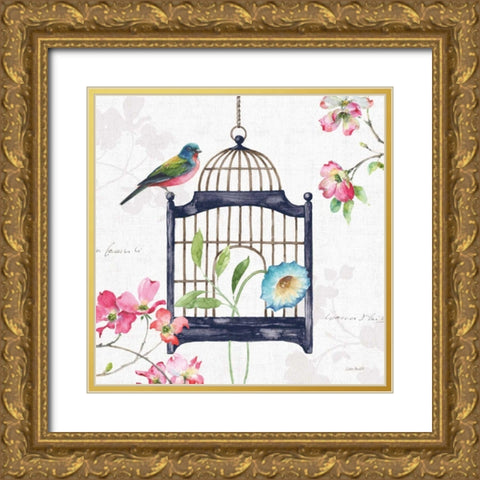 Dogwood Garden V Navy Gold Ornate Wood Framed Art Print with Double Matting by Audit, Lisa