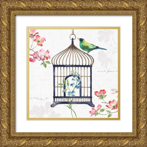Dogwood Garden VI Navy Gold Ornate Wood Framed Art Print with Double Matting by Audit, Lisa