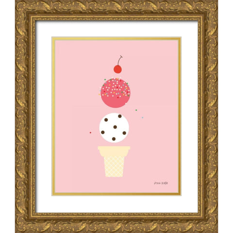 Ice Cream and Cherry II Gold Ornate Wood Framed Art Print with Double Matting by Kelle, Ann