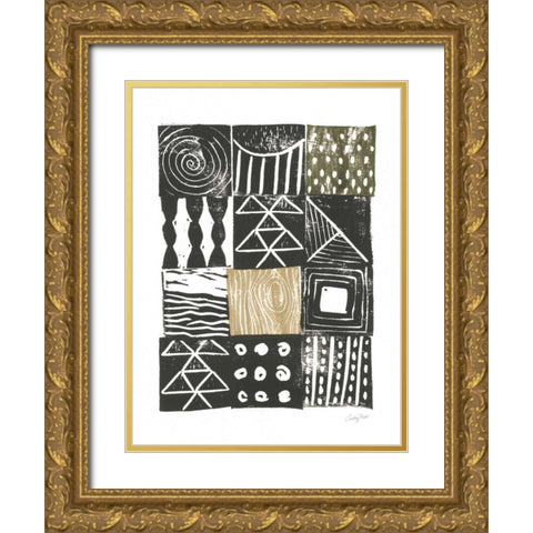 Block Print V Green Sand Gold Ornate Wood Framed Art Print with Double Matting by Prahl, Courtney