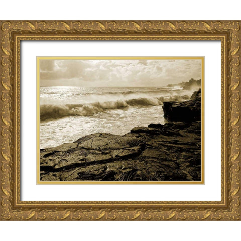 Pahoa Sea Gold Ornate Wood Framed Art Print with Double Matting by Goldstein, Ed