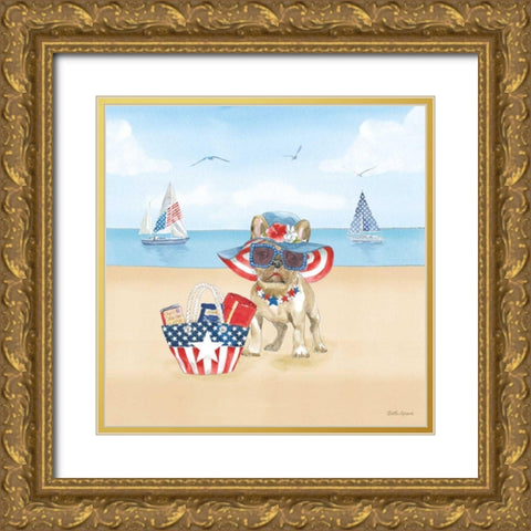 Summer Paws Patriotic IV Gold Ornate Wood Framed Art Print with Double Matting by Grove, Beth