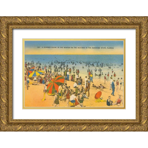 Beach Postcard IV Gold Ornate Wood Framed Art Print with Double Matting by Wild Apple Portfolio