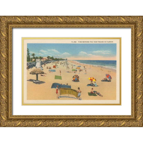 Beach Postcard I Plain Border Gold Ornate Wood Framed Art Print with Double Matting by Wild Apple Portfolio