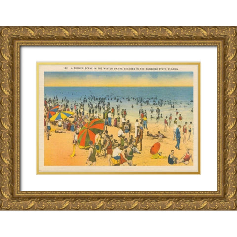 Beach Postcard IV Plain Border Gold Ornate Wood Framed Art Print with Double Matting by Wild Apple Portfolio