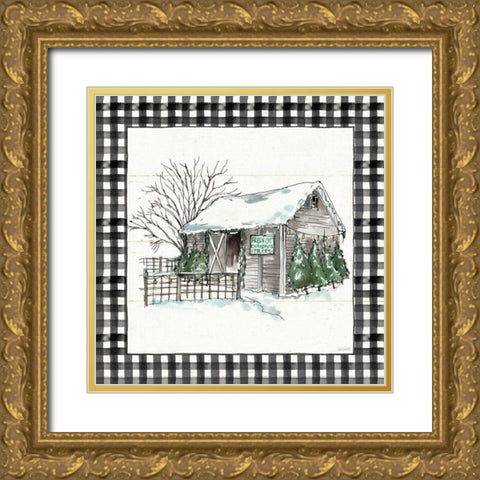 Holiday on the Farm IV BW Buffalo Check Gold Ornate Wood Framed Art Print with Double Matting by Tavoletti, Anne