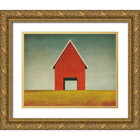 Red Barn Summer Gold Ornate Wood Framed Art Print with Double Matting by Fowler, Ryan